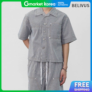 Mens Cropped Collared Short-Sleeve Striped Work Jacket Outerwear Bmo069