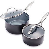 Healthy Ceramic Nonstick 2QT and 3QT Saucepan Pot Set with Lids, PFAS-Free, Induction, Dishwasher Sa