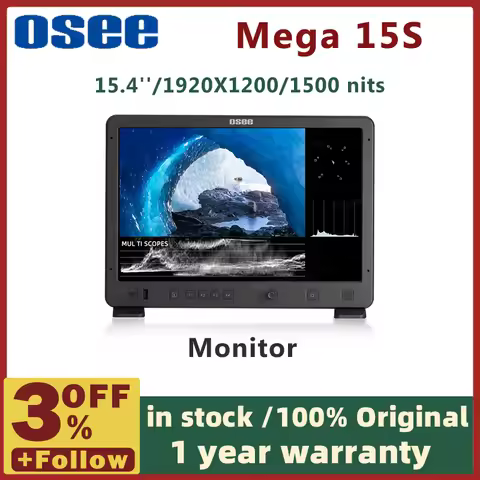 Osee Mega 15S 15.4'' Production HDR Monitor 1500nits 1920X1200 10 bits 1650:1 10 User 3D LUTs SDI pk