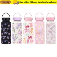 LUXEZY Vacuum Bottle, 1000ML Portable Aquaflask Tumbler, Convenient Printed Design Bow Decoration Fl