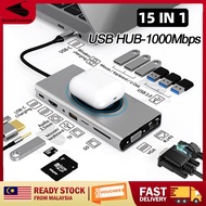 🔥15 IN 1 USB C Hub Adapter 4K Type-C to HDMI/VGA/Audio/USB Hub 3.0 USB Converter Docking Station Fas