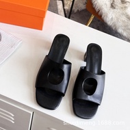 R1QN Genuine Leather Slippers - 7cm Heels, Size 44, Women's Home Shoes