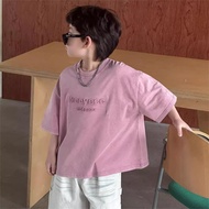 Korean Fashion Loose Boy's Suit – Oversize Purple Shirt + White Shorts – Size 110–160