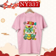 2024 NEW YEAR TSHIRT WOMAN GOLD 2XL COTTON CHINESE CNY DRAGON ROUND NECK SHORT SLEEVE STREETWEAR SUM