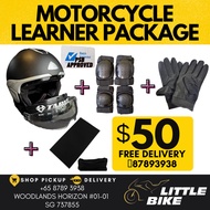 Taraz Motorcycle 2b learner kit package set psb approved helmet knee guard glove practical bike lesson