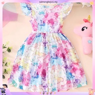 2023 New Dress for Girl Kids Children Clothing Dinosaur Butterfly Printed Color Splicing O-Neck Prin