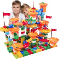 74-296 PCS Marble Race Run Block Compatible Duplo LeIgoe Building Blocks Funnel Slide Blocks DIY Bri