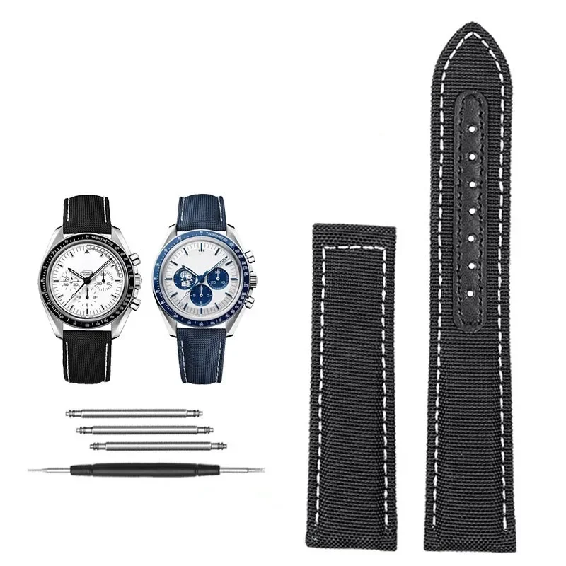 เหมาะสําหรับ Omega Speedmaster Snoopy 310 ผ้าใบ Cowhide ด้านล่างสายนาฬิกาใหม่ Seahorse AT150 ไนลอนสา