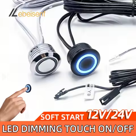LED Touch Dimmer Switch DC 12V 24V 5A Embedded Inst Type for Cabinet Lights 2Meter Cable Silver/Blac