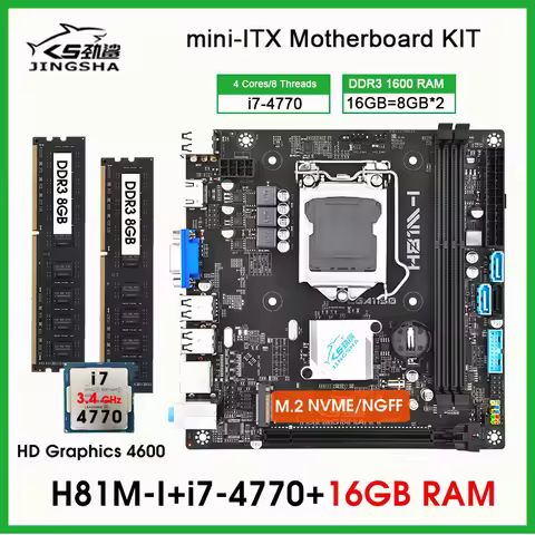 Kit combiné de carte mère H81 Mini ITX, processeur Core i7 4770, CPU, 16 Go, DDR3, PC RAM, LGA 1150