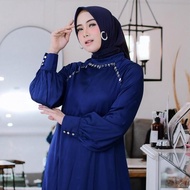 Sana Dress Gamis Muslim Wanita Bahan Armani Silk Polos Kombinasi Payet