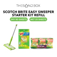 3M Scotch Brite Easy Sweeper Starter Kit  Refill 90 Sheet Dry / 20 Sheet Wet  [Disposal Cleaning Cloth Mop Floor Cleaner
