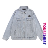 #J23 Plus Size Vintage Elliptical Logo Labeling Oversized Fashion University Denim Pocket Button Win