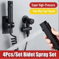 【in stock】4Pcs/Set Bidet Spray Set Hand Bidet Two Way Tap Faucet Bathroom Faucet Toilet Hose set Toilet Water Tap Universal ABS Bathroom Accessories