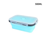 [藍灰色 500ml] 可折疊矽膠飯盒 長方型微波爐飯盒 可摺疊雪櫃食物盒 雪櫃保鮮盒 雪櫃收納盒 便攜飯盒 [平行進口]