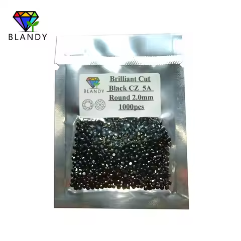 Black Cubic Zirconia Stone Size 1.0--3.0mm Round Brilliant Cut 5A Quality Loose Synthetic CZ Gems Fo
