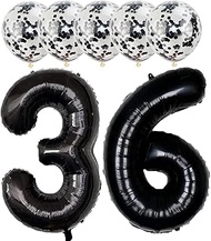 Black 36 Foil Balloons 40" Jumbo Foil Balloons Confetti Balloons for 36th Birthday Wedding Anniversa