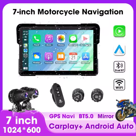 5"/7" 2K Portable Motorcycle DVR GPS Navigaton Wireless IOS Carplay Android Auto Dash Camera Waterpr