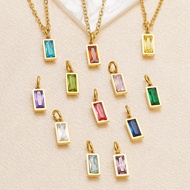 European American INS Style Titanium Steel Necklace Rectangular Birthstone Zircon Pendant December B