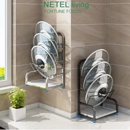 NETEL 3 tier  kitchenware pot lid kitchen storage rack stainless steel  silver/ black