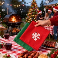 4 Pieces Christmas Printing Napkins Cloth Cotton Hemming 40*40cm/15.74*15.74inch Square Potluck At H