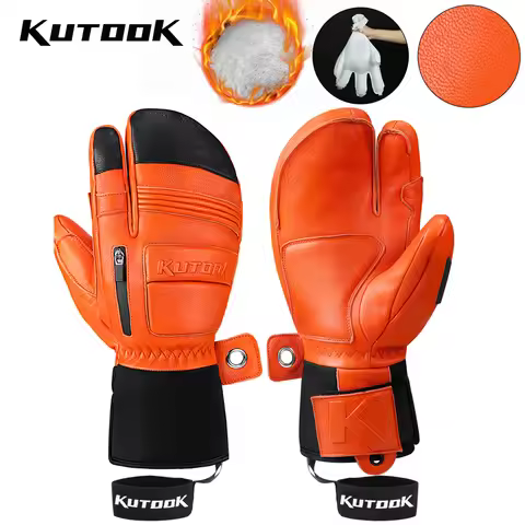 KUTOOK Winter Ski Gloves Goatskin Leather Mittens 3M Thinsulate Snowboard Gloves Thermal Warm Skiing