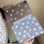 [Good Luck] Korean Style Chrysanthemum Bowknot iPad air5 Tablet Protective Case mini6 Plaid pro Simp