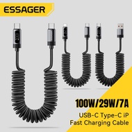 Essager 60W/ 100W /7A Digital Power Display Spring Charging Cable Type C/IP Car Charging Data Cable