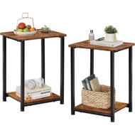 WLIVE Set of 2 Wooden Side Tables with Steel Frame, 2-Tier End Tables with 360° Adjustable Feet, Eac
