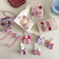Korean Plaid Bow Contrast Color Hair Rope Hair Tie Ponytail Set Girls Kid Daily Wear Aksesori Rambut