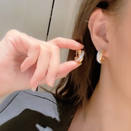 【High version 1: 1】Car 18k gold 3 ring natural diamond stud earrings AU750 light luxury niche design