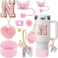 8 Chiếc Cốc Stanley Bộ Phụ Kiện Silicon Ống Hút Nắp Bao Bướm Thiết Kế Khởi Động Charm Tên Viết Tắt M