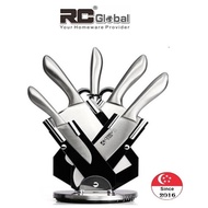 RC-Global Kitchen Knife Set wtih Block / knife sharpener / Chef knife / Genuine CERRY Hand-Made 6-pi