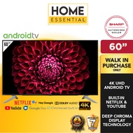 Sharp 60 Inch AQUOS 4K UHD Android TV 4TC60DK1X | 4TC60DL1X | X4 Revelation Processor | Netflix & Yo