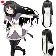 TOBIE Puella Magi Madoka Magica, Halloween Party Synthetic Homura Akemi Cosplay Wig, Role Play Heat Resistant Anime Natural Long Black Wig Women