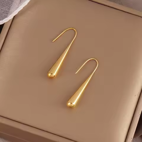 316L Stainless Steel WaterDrop Stud Earrings for Women Fashion 18K Gold Plated Ear Hook Earring Jewe