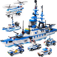 1169 Pieces Police Ship Building Blocks Kit with Cop Car Helicopter Patrol Boat for Boys and Girls A