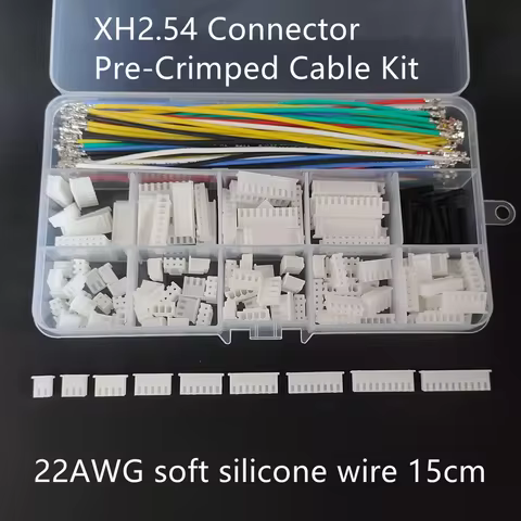 XH 2.54mm Connector Kit With Double Pre-crimped Soft Silicone Cable Wire 22AWG 2/3/4/5/6/7/8/9/10 Pi