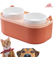 ชุดอาหารและชามใส่น้ำแมวยกสูงชามอาหารแมวอุปกรณ์ให้อาหารและรดน้ำสำหรับอ่างอาบน้ำแมวและสุนัขในร่ม