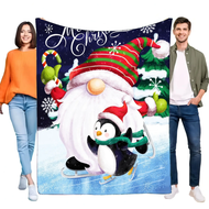 （blue） Christmas Santa Penguin Blanket Cozy Soft Throw Perfect for Holiday Home Decor Gift for Famil