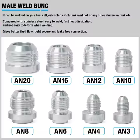 Aluminum AN4 AN6 AN8 AN10 AN12 AN16 AN20 Straight Male Weld On Fittting Bung Nut High Quality Hose F