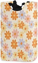 Aslsiy Floral 70s Laundry Basket Groovy Daisy Flowers Laundry Hamper with Handles Waterproof Durable