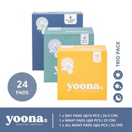 YOONA Trio Pack All Night (3 boxes) Organic Pads I Organic Pads 1 AN 1 N 1 D