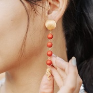 紅色瑪瑙 鸚鵡螺系列 貝殼耳環 可訂製耳夾