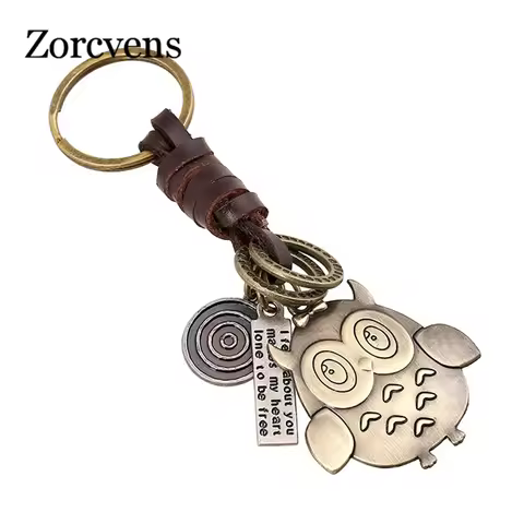 ZORCVENS 2023 New Brand Genuine Leather DIY Cartoon Owl Key Chain Handmade Jewelry Drop Shipping