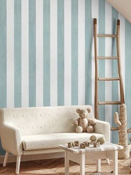1捲青白條紋加厚防潮壁紙,客廳臥室自粘式家居裝修裝飾美化壁貼