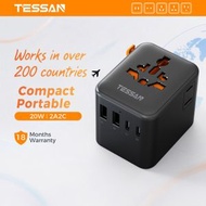 TESSAN - 霆聖20W全球通用轉換插頭 國際多功能轉換器插座 內置2 USB A + 2 Type C 大陸內地/台灣/日本/韓國/泰國/美國/澳洲/歐洲/英國 適用插座 側邊額外美規插座