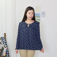 Hana Mokuba 荷葉邊綁帶睡衣領雪紡碎花上衣