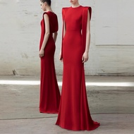 Red Retro Design Evening Dress Banquet Style Fashion Show Dress Host Dress WT03