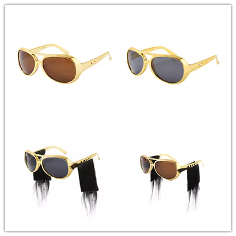 Funny Glasses Golden Cosplay Anime Sunglasses Funny Beard Glasses 70s Disco Costumes Presley Props F